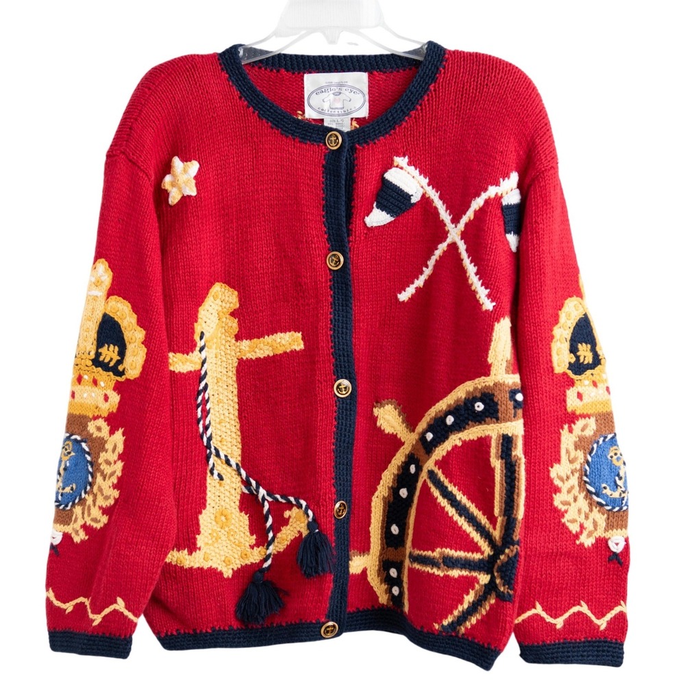 VTG Eagle Eye Sweater L Nautical Anchor Sailor GrannyCore Old Money Chunky Knit
